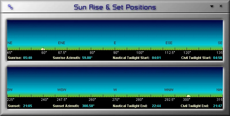 Positions of Sunrise and Sunset in LunarPhase Pro