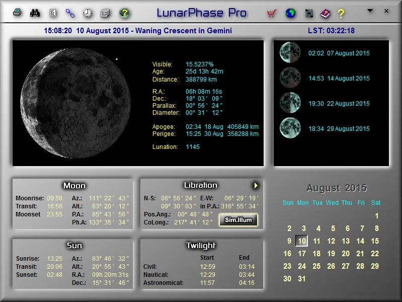 LunarPhase Pro Main Screen