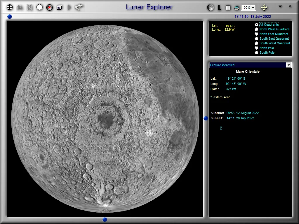 Overhead views of features (like Mare Orientale) in LunarPhase Pro